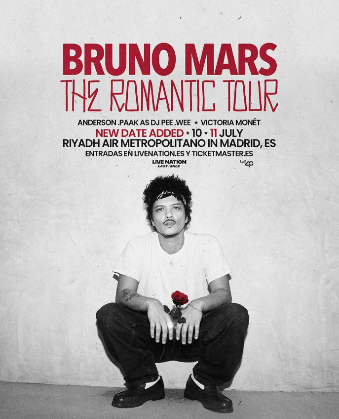 Bruno Mars legger til andre date på Metropolitano